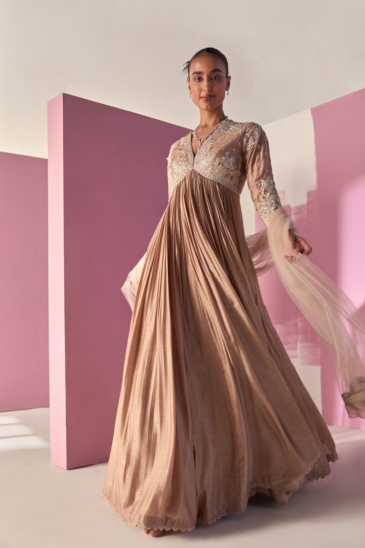 Maahrukh Dark Champagne Anarkali Set