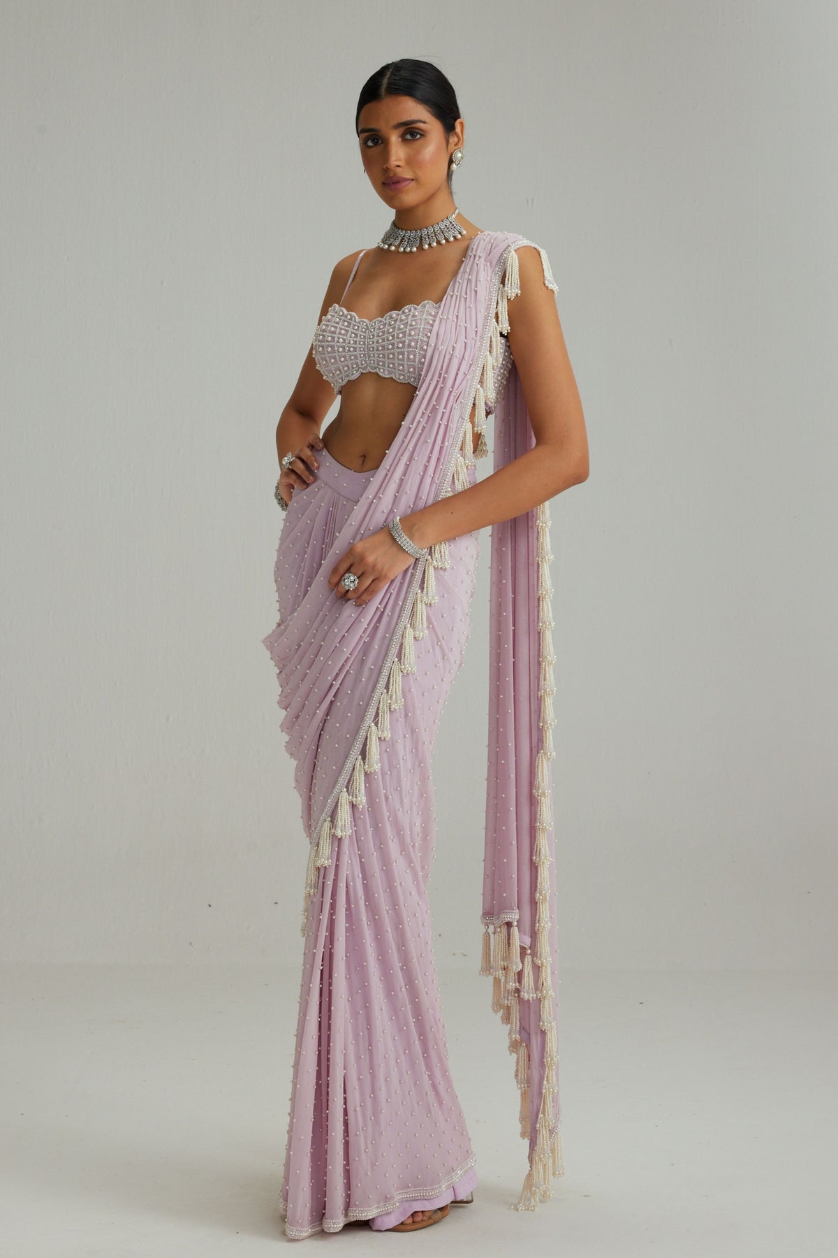 Lavender Draped Saree Set