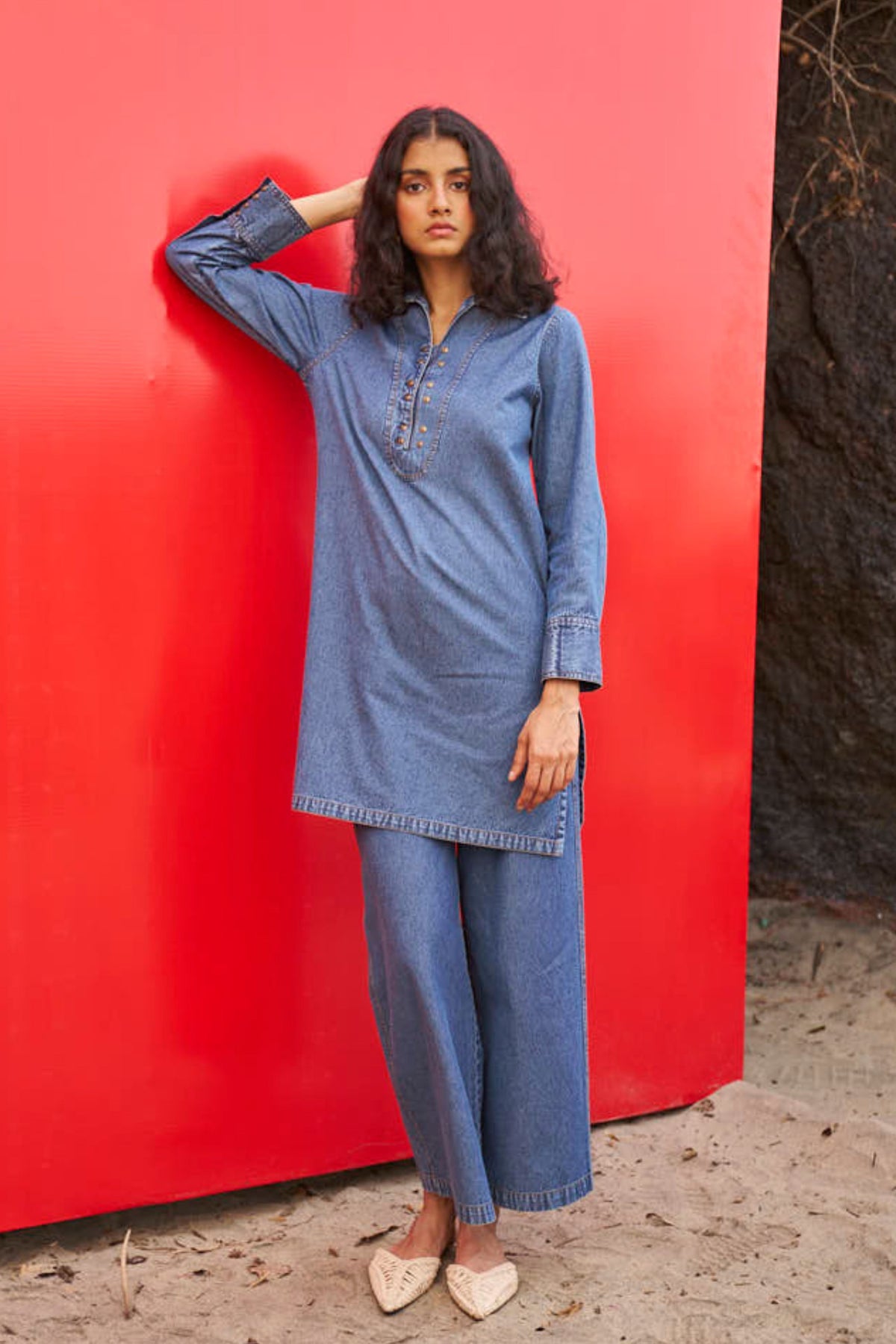 Washed Denim Long Top