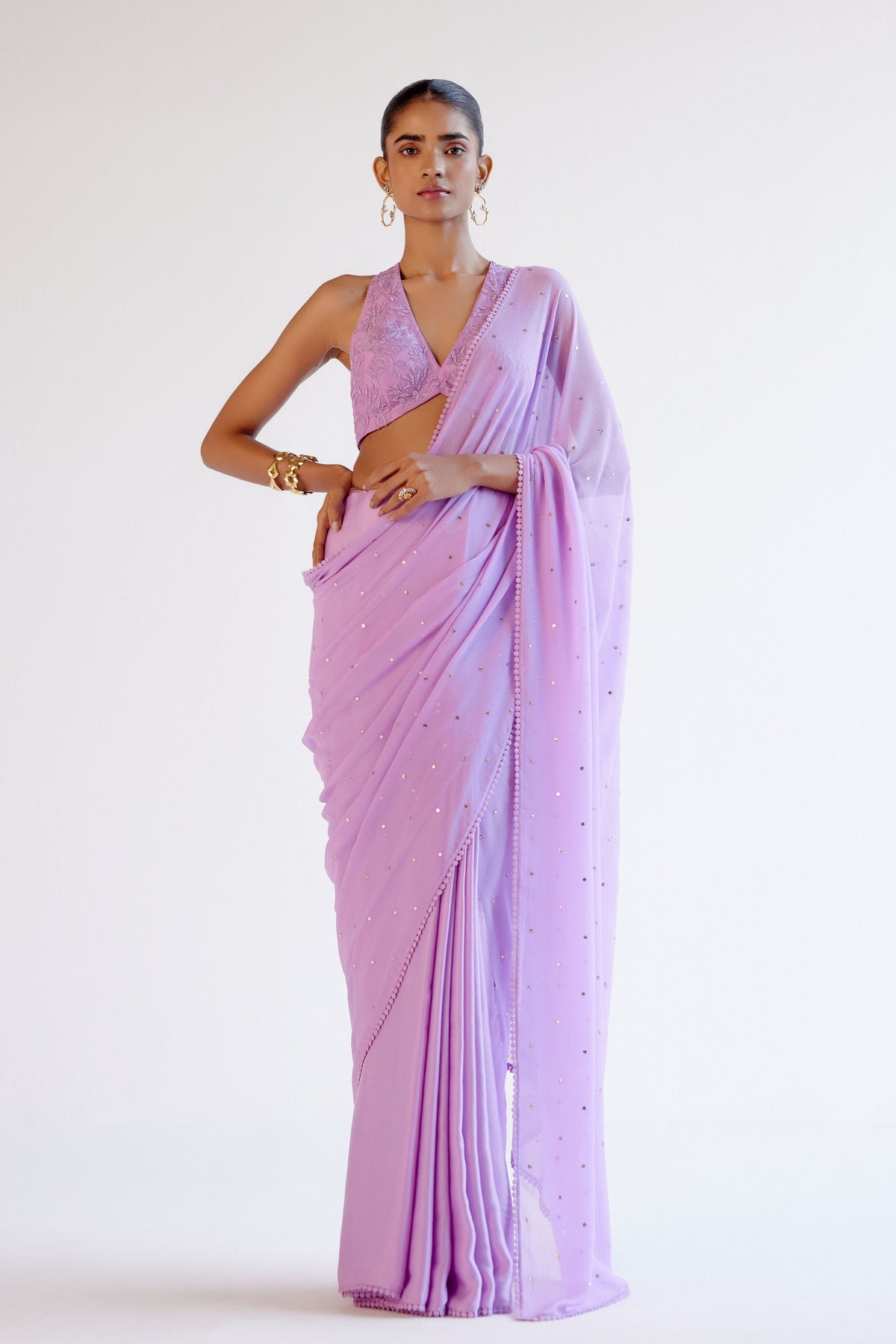Lilac Mukaish Saree Set