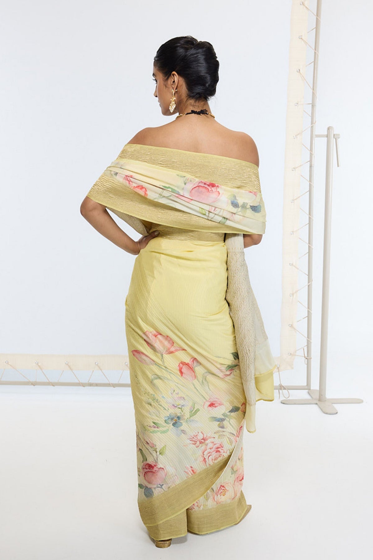 Handwoven Pastel Yellow Printed Saree