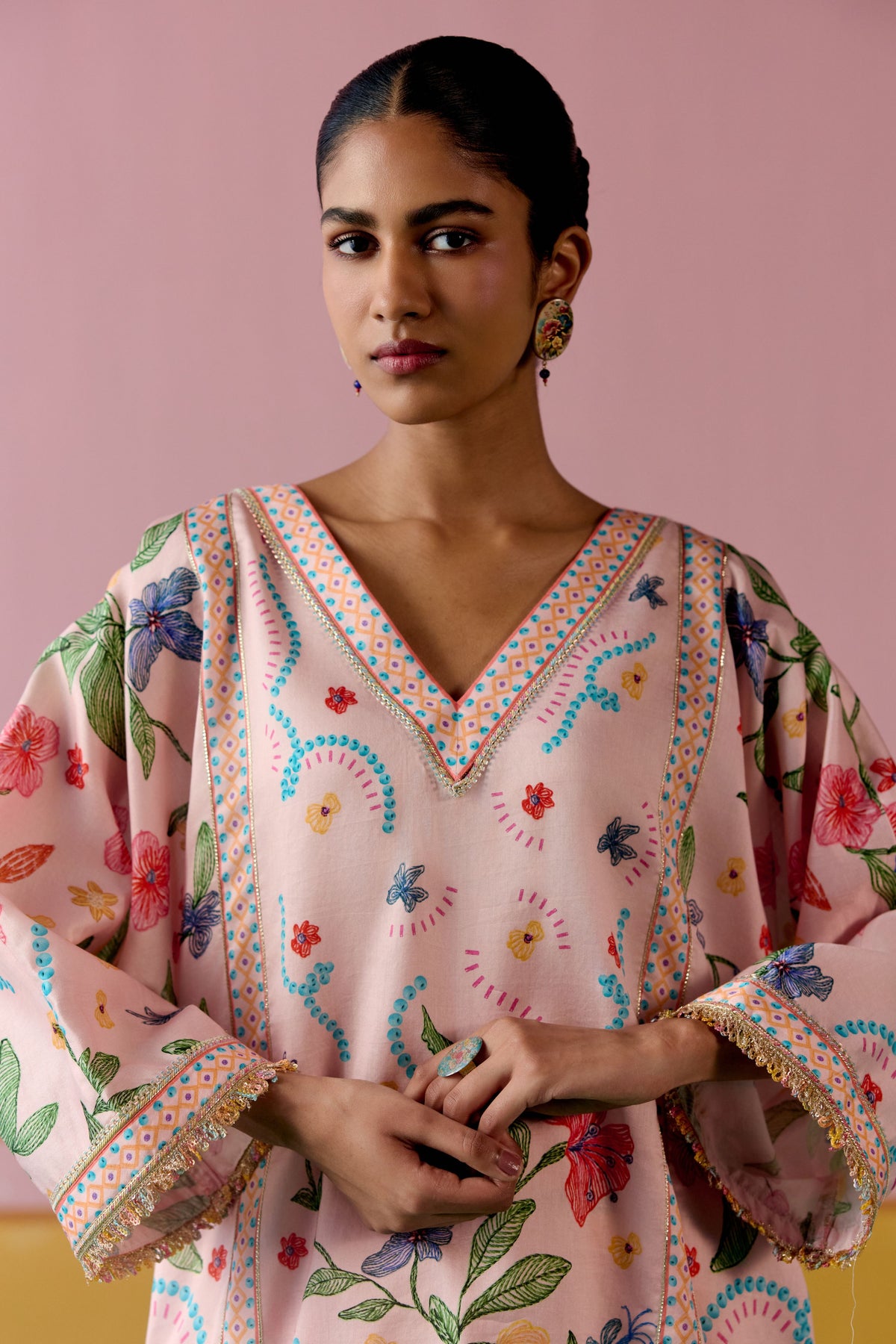 Dusty Pink Floral Short Kaftan Set