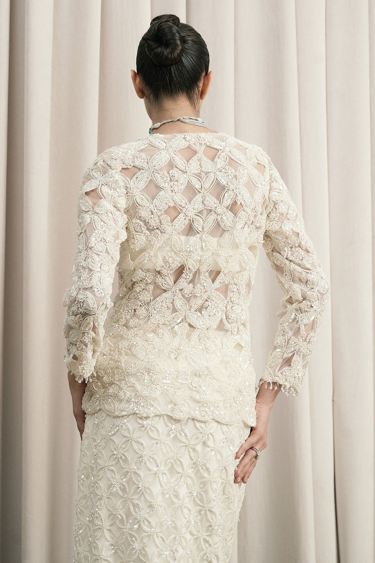 Ivory Pearl Embellished Jacket Set