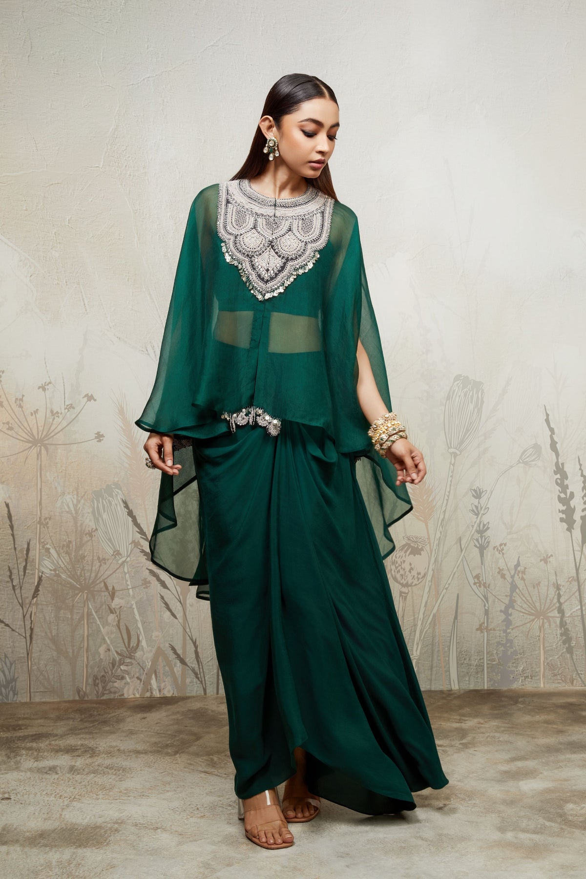 Bottle Green Umbrella Kaftan Set