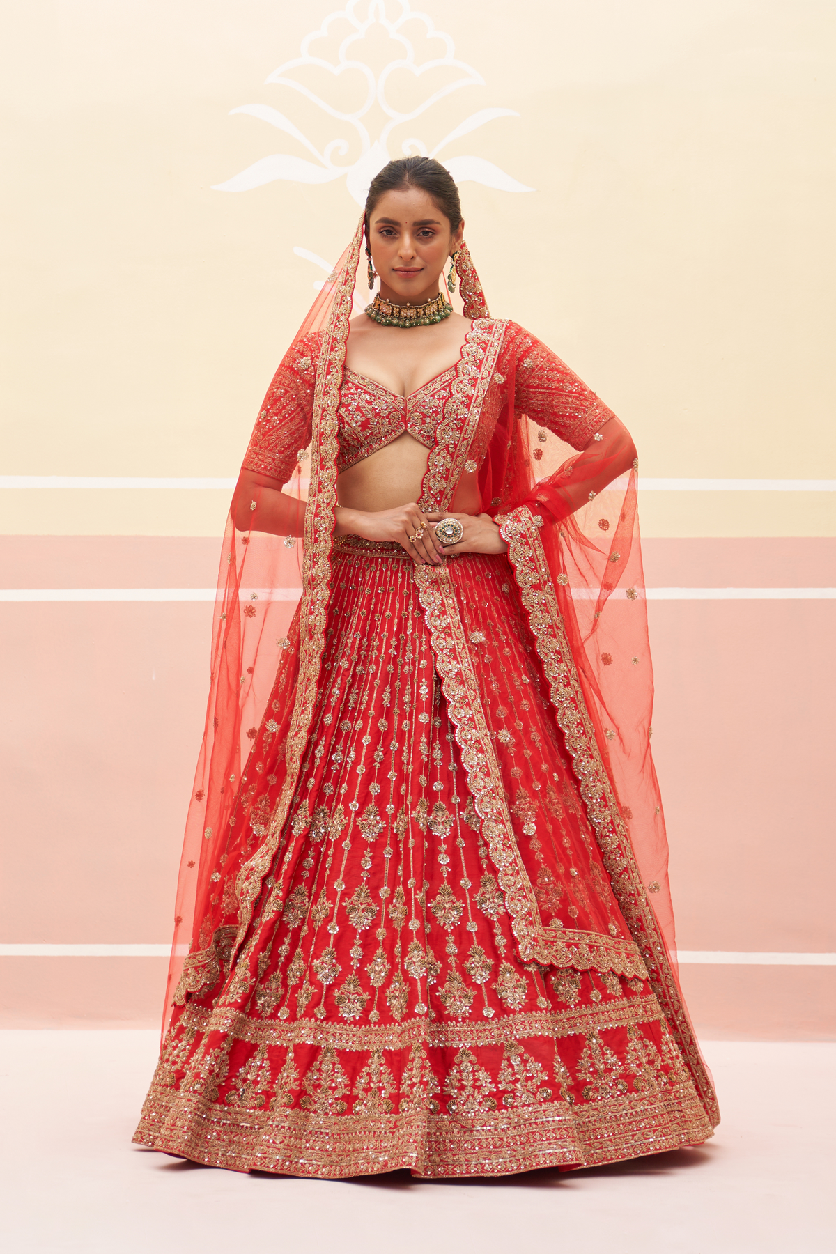 Red Raw Silk Lehenga Set