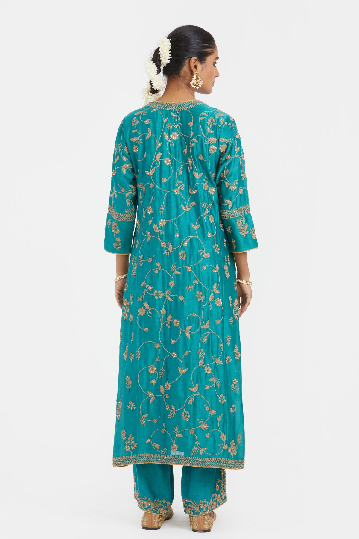 Teal Chanderi Kurta Set