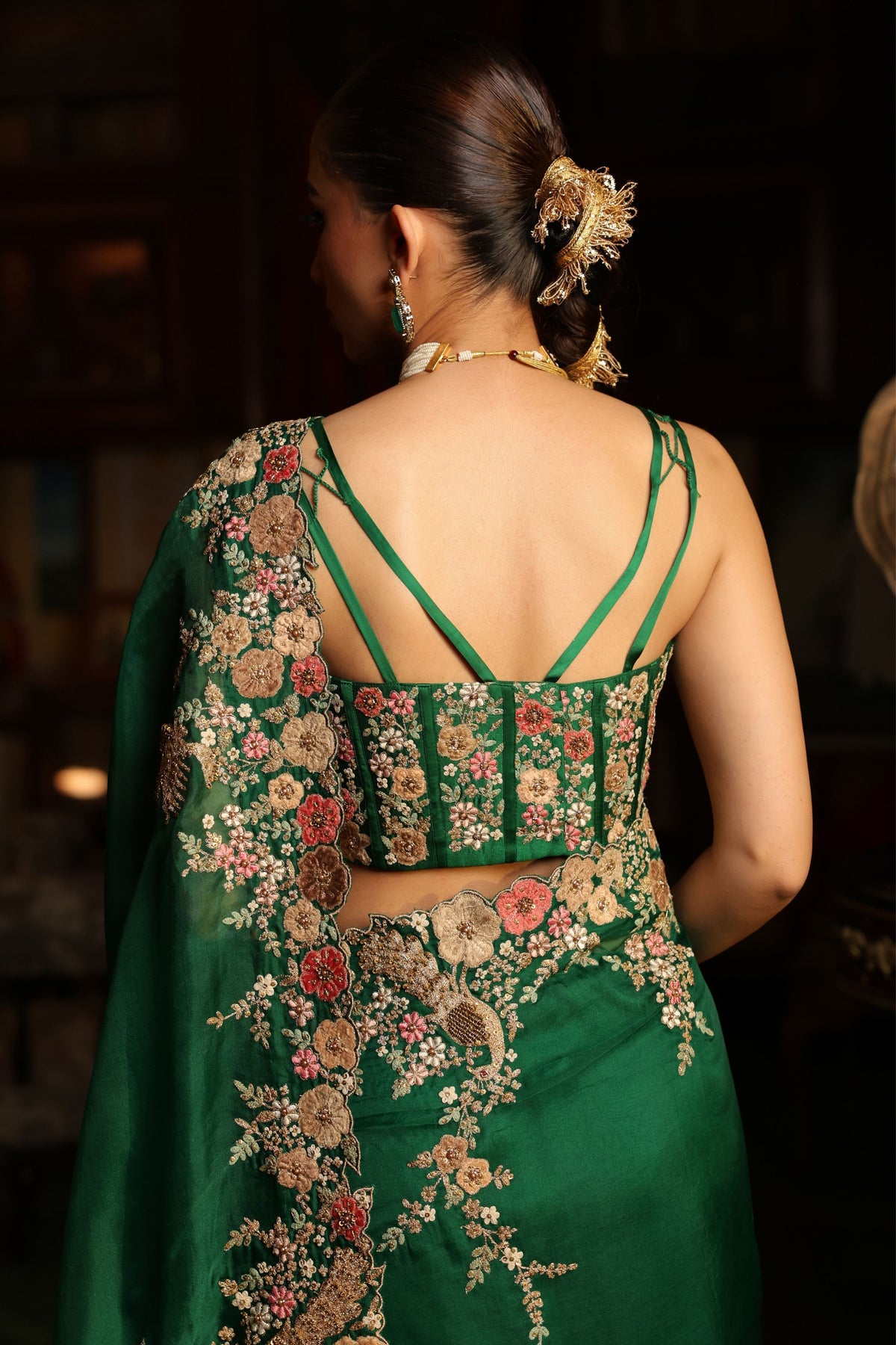 Ahista Green Cutwork Saree Set