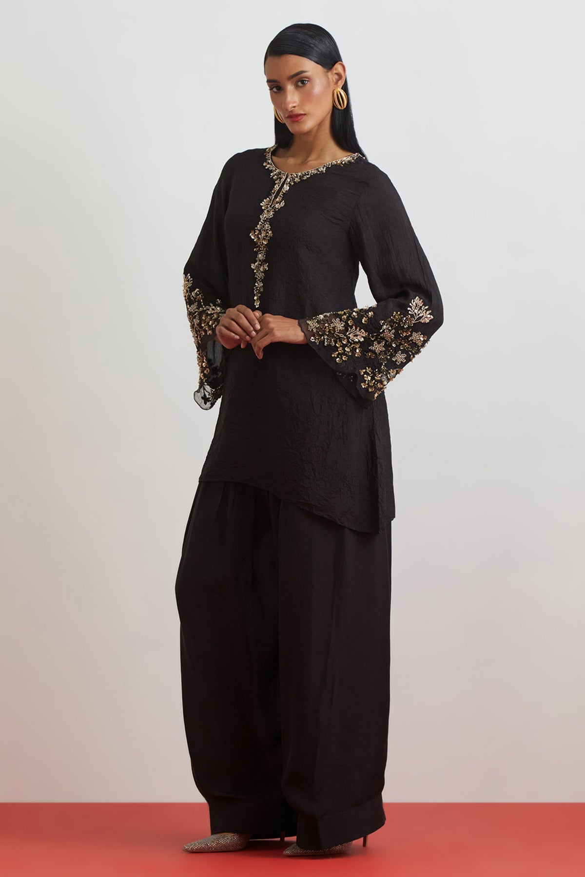 Embroidered Beaded Black Salwar Set