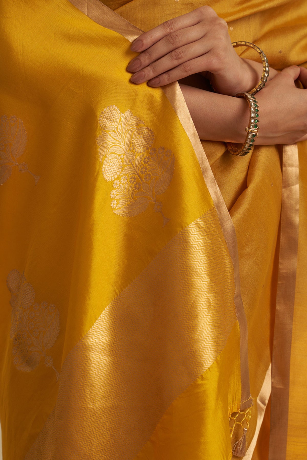 Mustard Handloom Tussar Saree