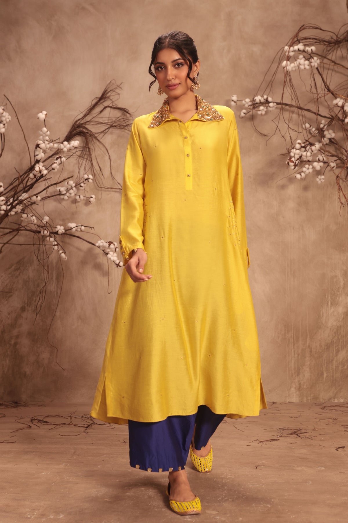 Yellow Collar Kurta Set
