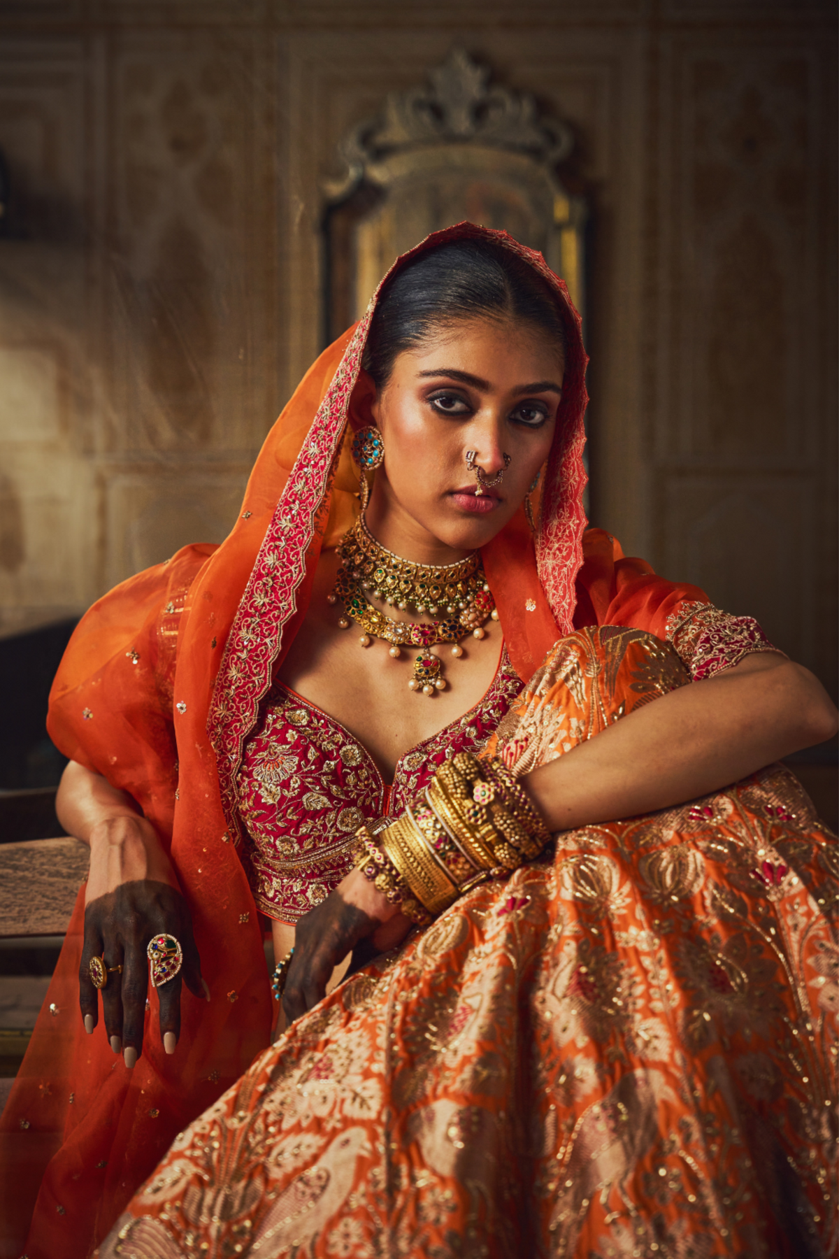 Orange Banarsi Lehenga Set