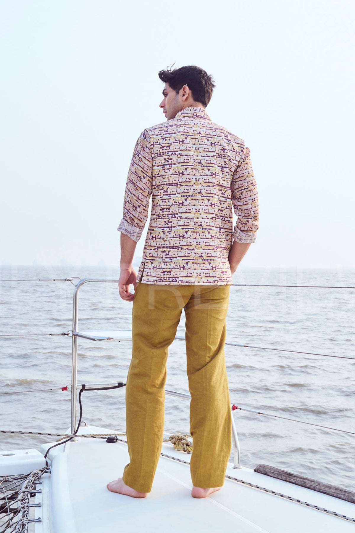 Sequin Printed Bundi With Printed Shirt &amp; Straight Pants