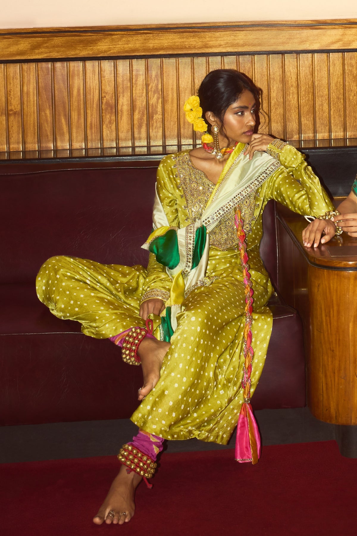 Ishq Olive Bandhani Anarkali Set