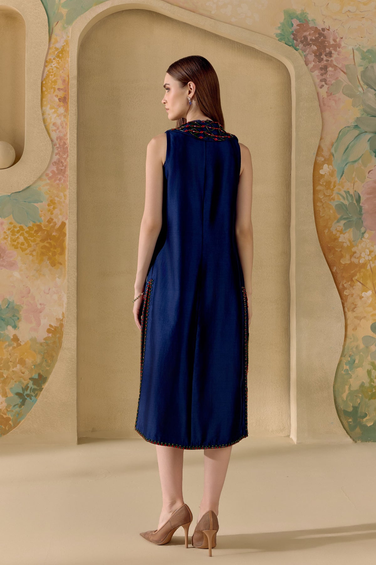 Indigo Mosaic Beadwork Long Jacket