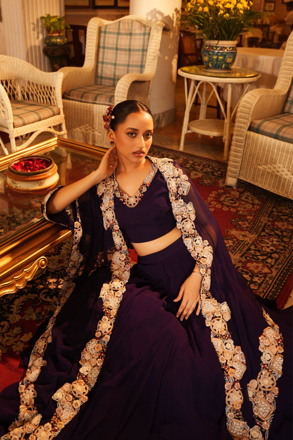Hand Embroidered  Cape Lehenga Set