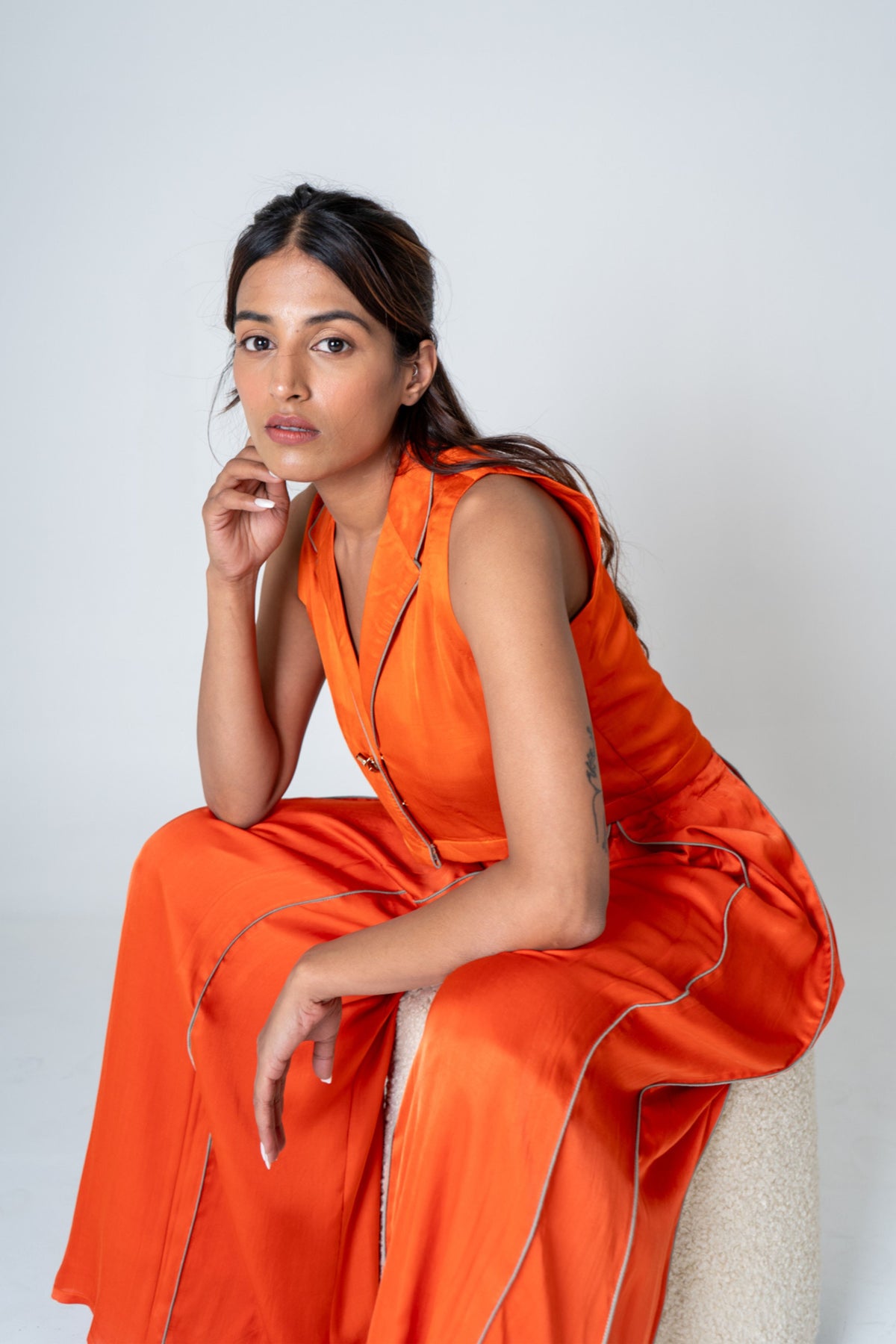 Orange Sleeveless Waistcoat Co-ord Set