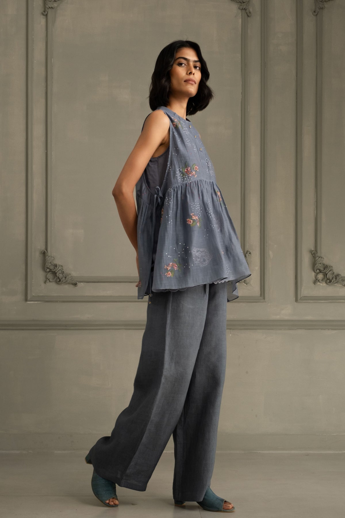 Stone Blue Chanderi Co-ord Set