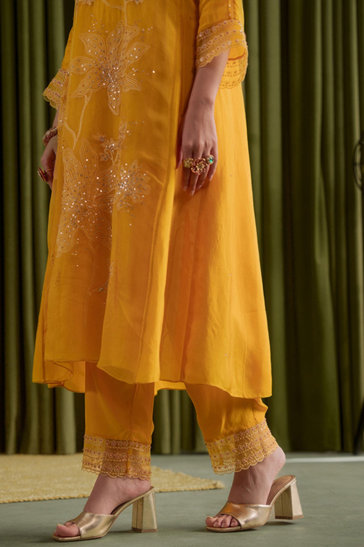Golden Yellow Embroidery Kurta Set