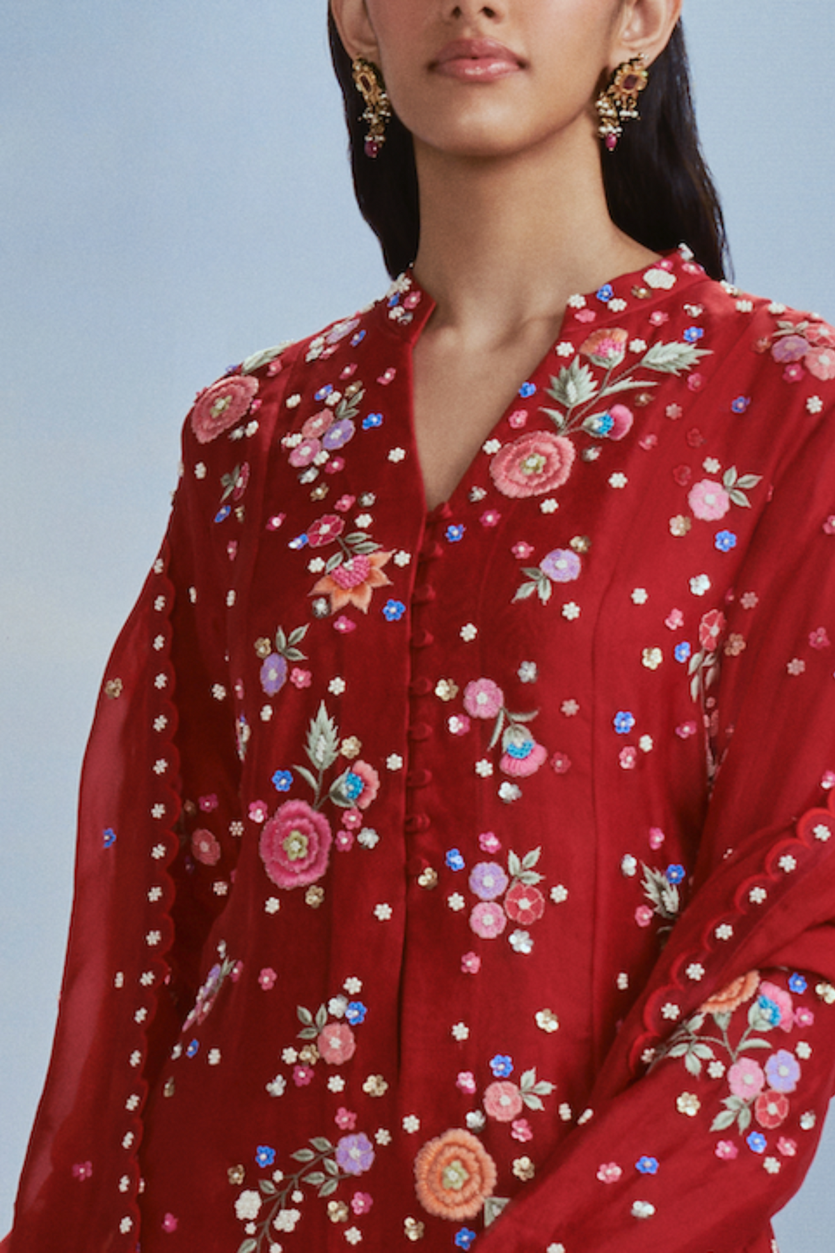 Red Mehtab Bagh Kalidar Kurta Set