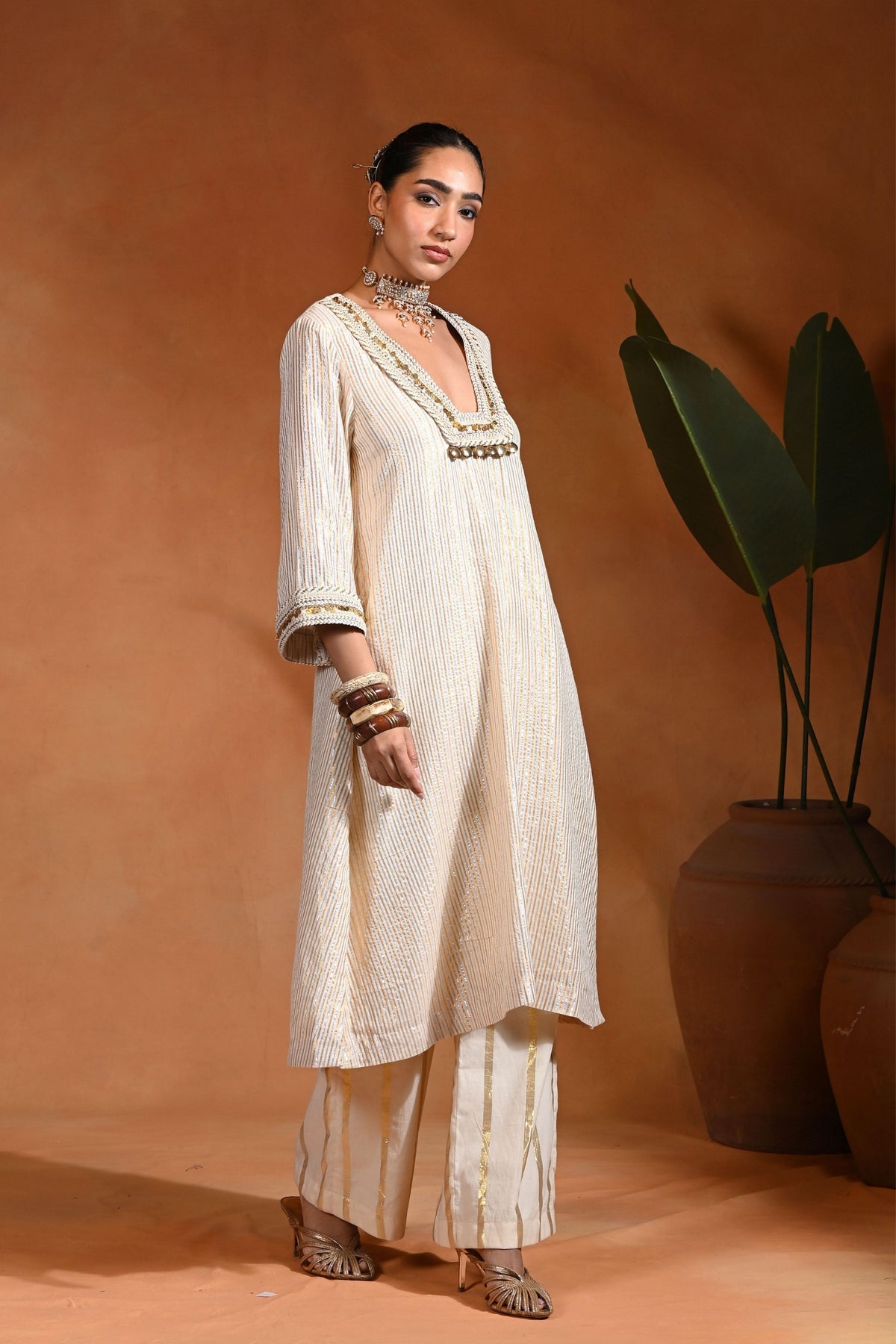 Chandni Tunic Ivory Gold Set