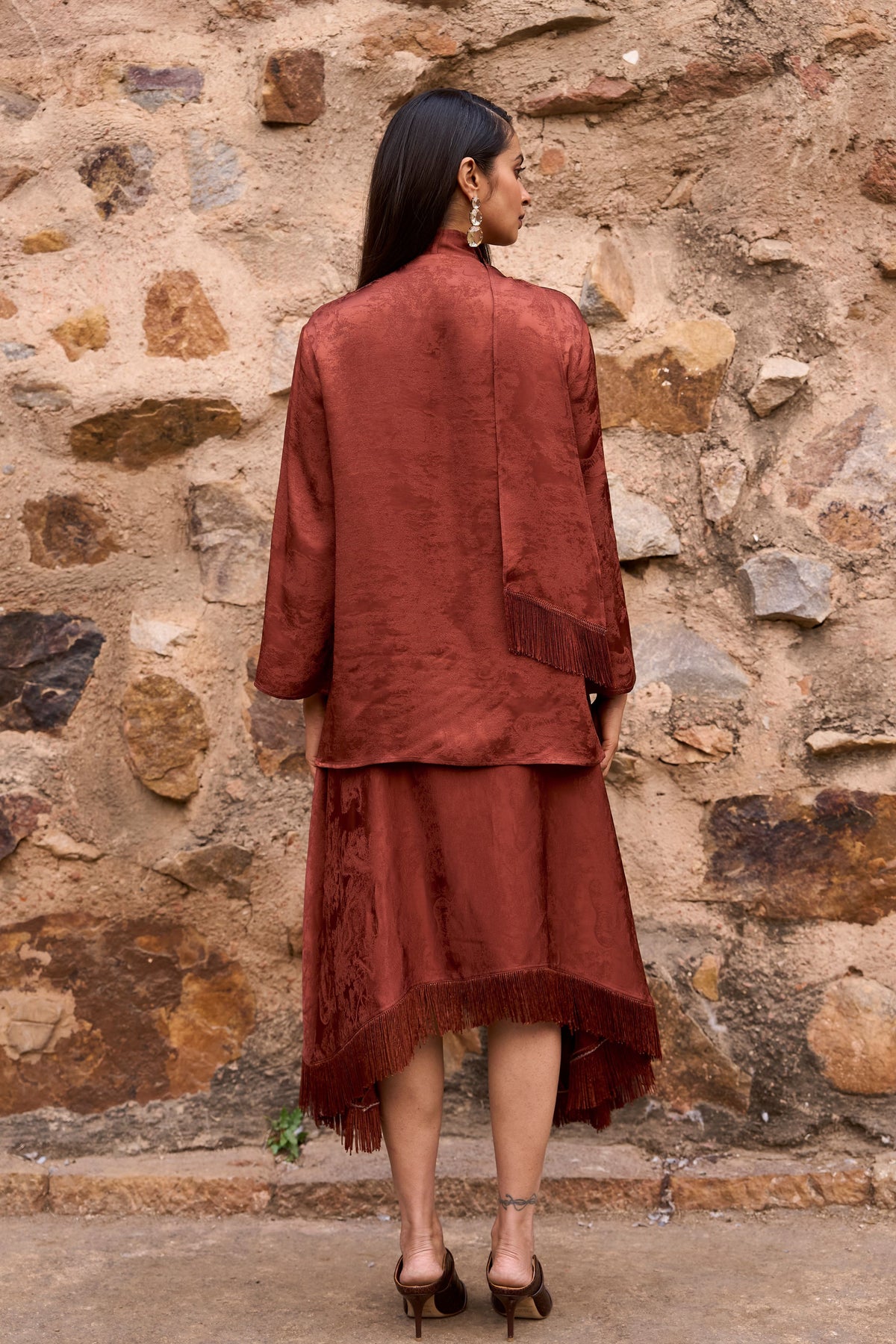 Umber Fringe Skirt Set