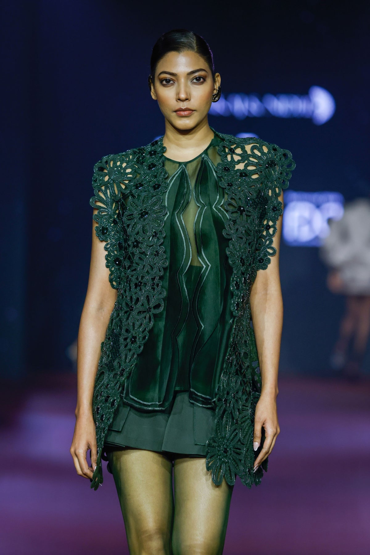Green Cutwork Jacket Set