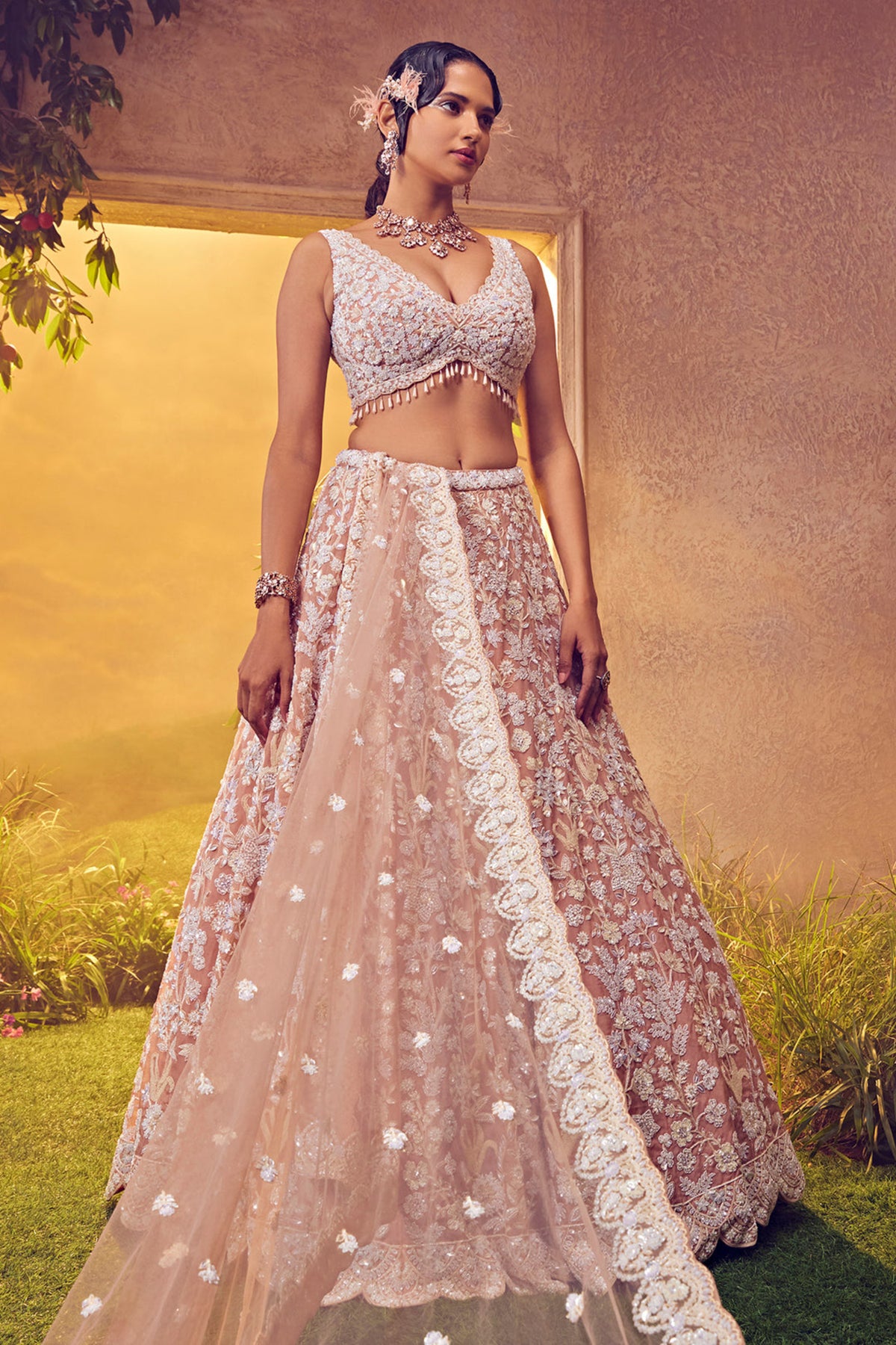 Blush Organza Lehenga Set