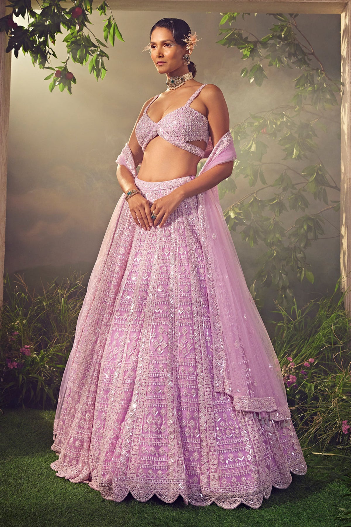 Lavender Tulle Lehenga Set