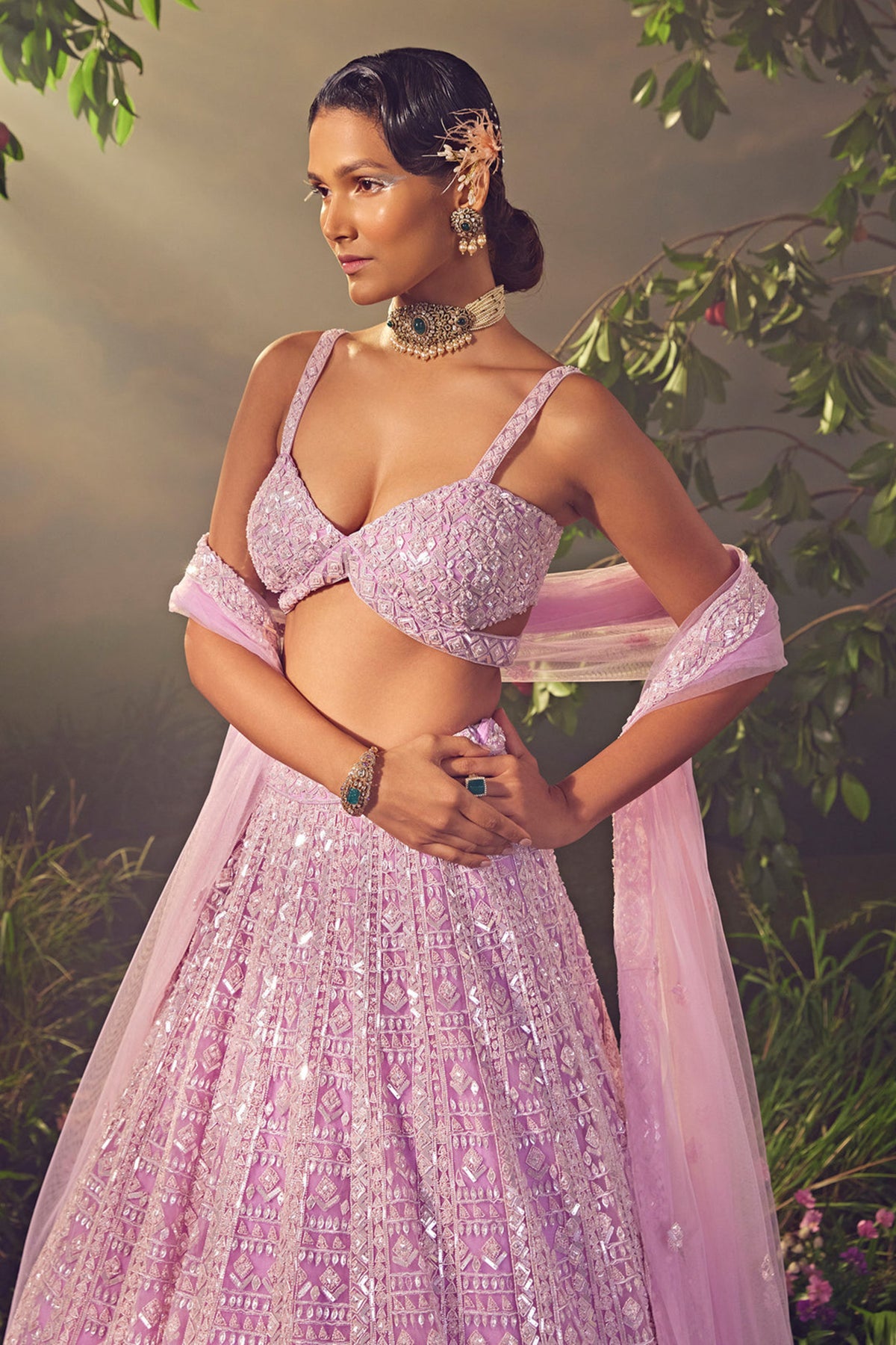 Lavender Tulle Lehenga Set