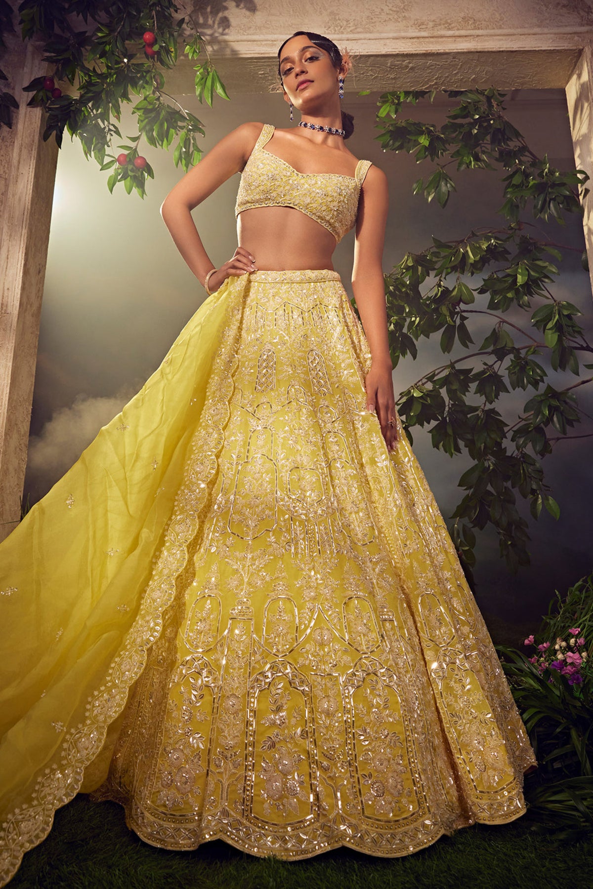 Prime Yellow Organza Lehenga Set