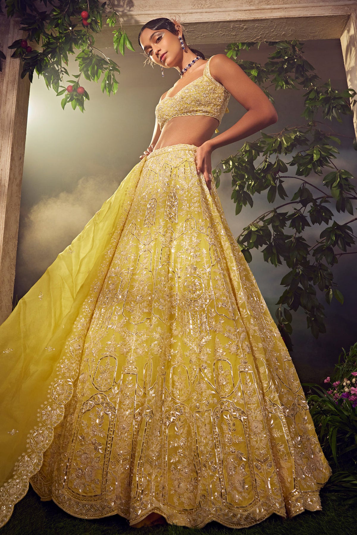Prime Yellow Organza Lehenga Set
