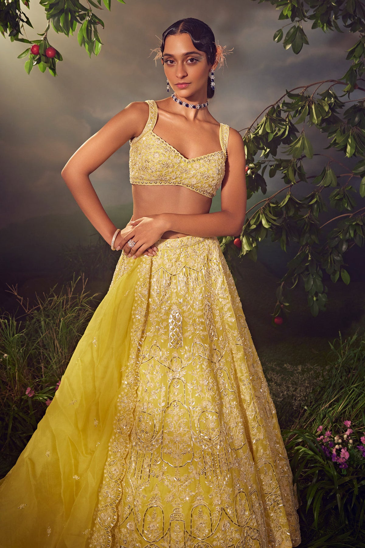 Prime Yellow Organza Lehenga Set