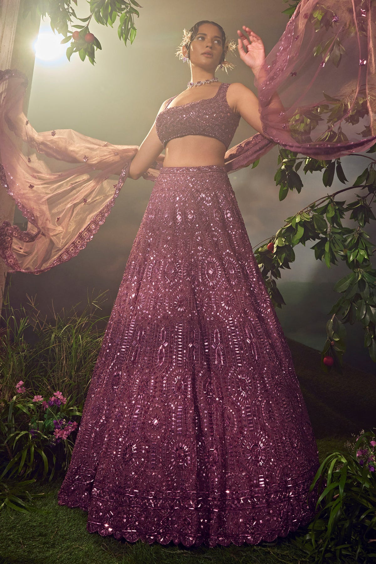 Argle Purple Tulle Lehenga Set