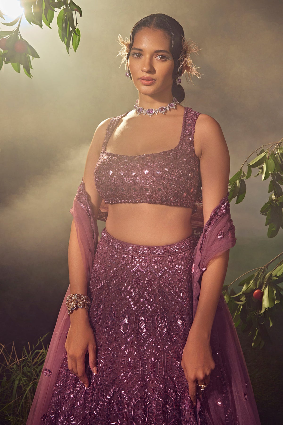 Argle Purple Tulle Lehenga Set