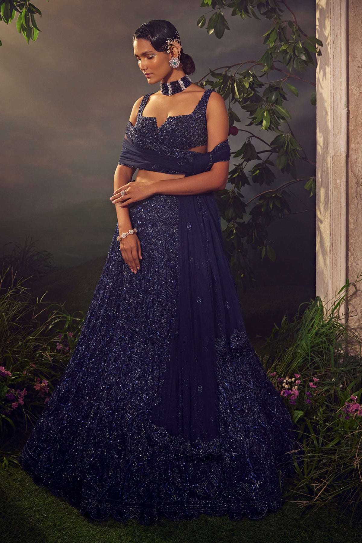 Midnight Blue Tulle Lehenga Set