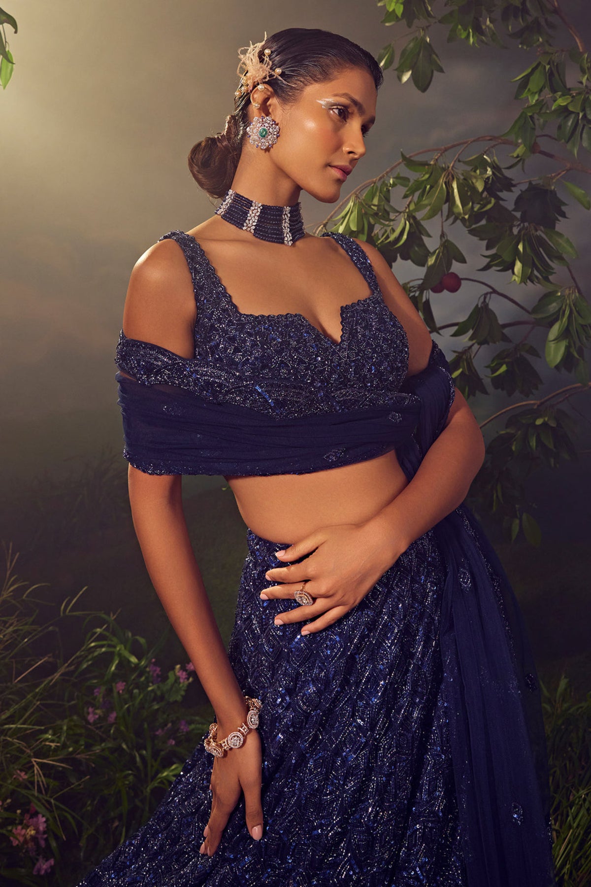 Midnight Blue Tulle Lehenga Set