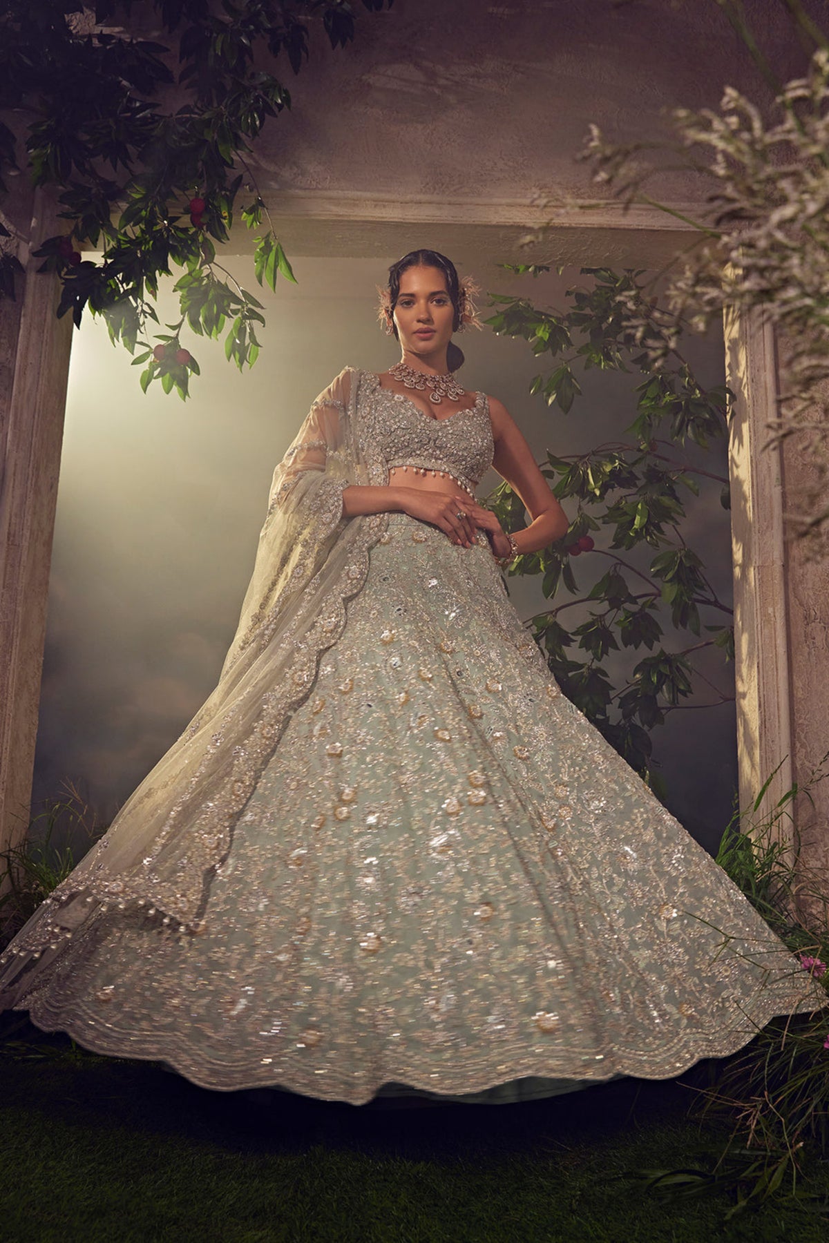 Grey Green Lehenga Set
