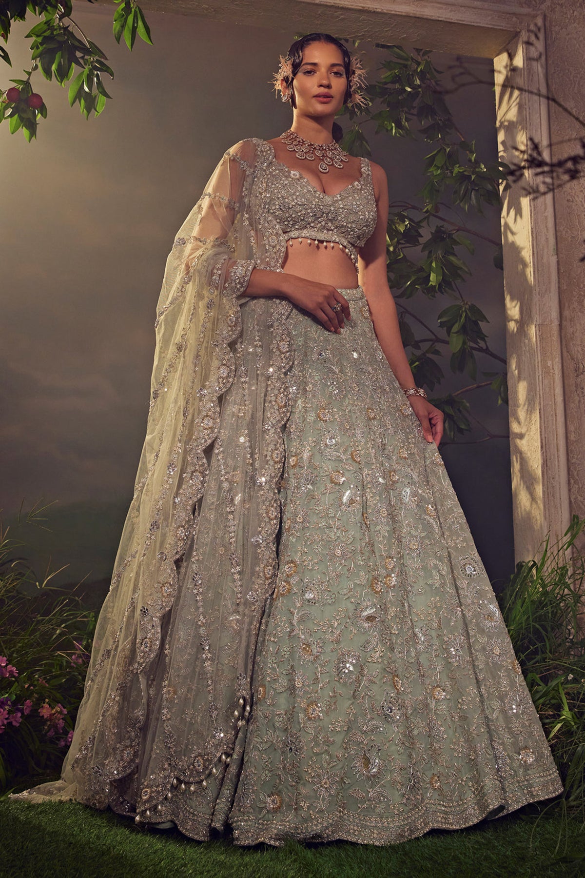 Grey Green Lehenga Set