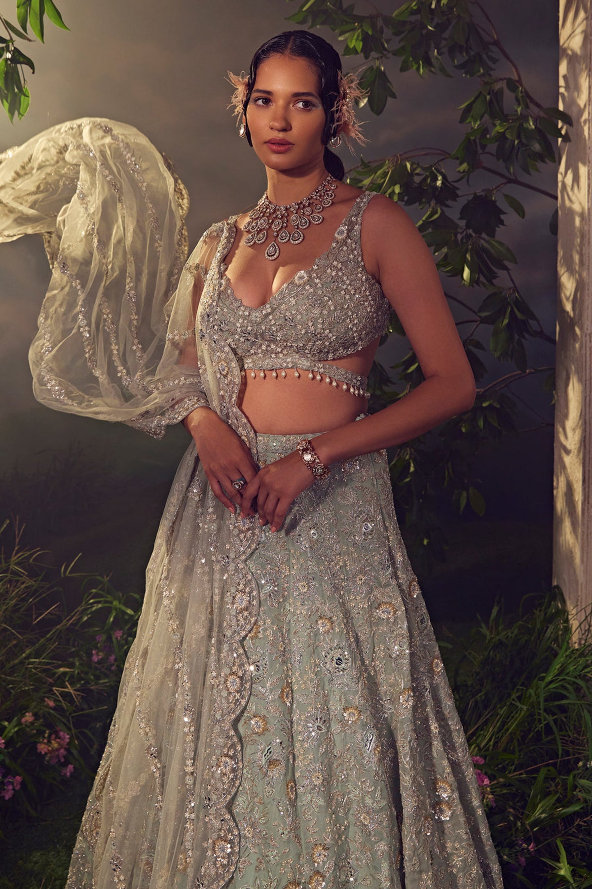 Grey Green Lehenga Set