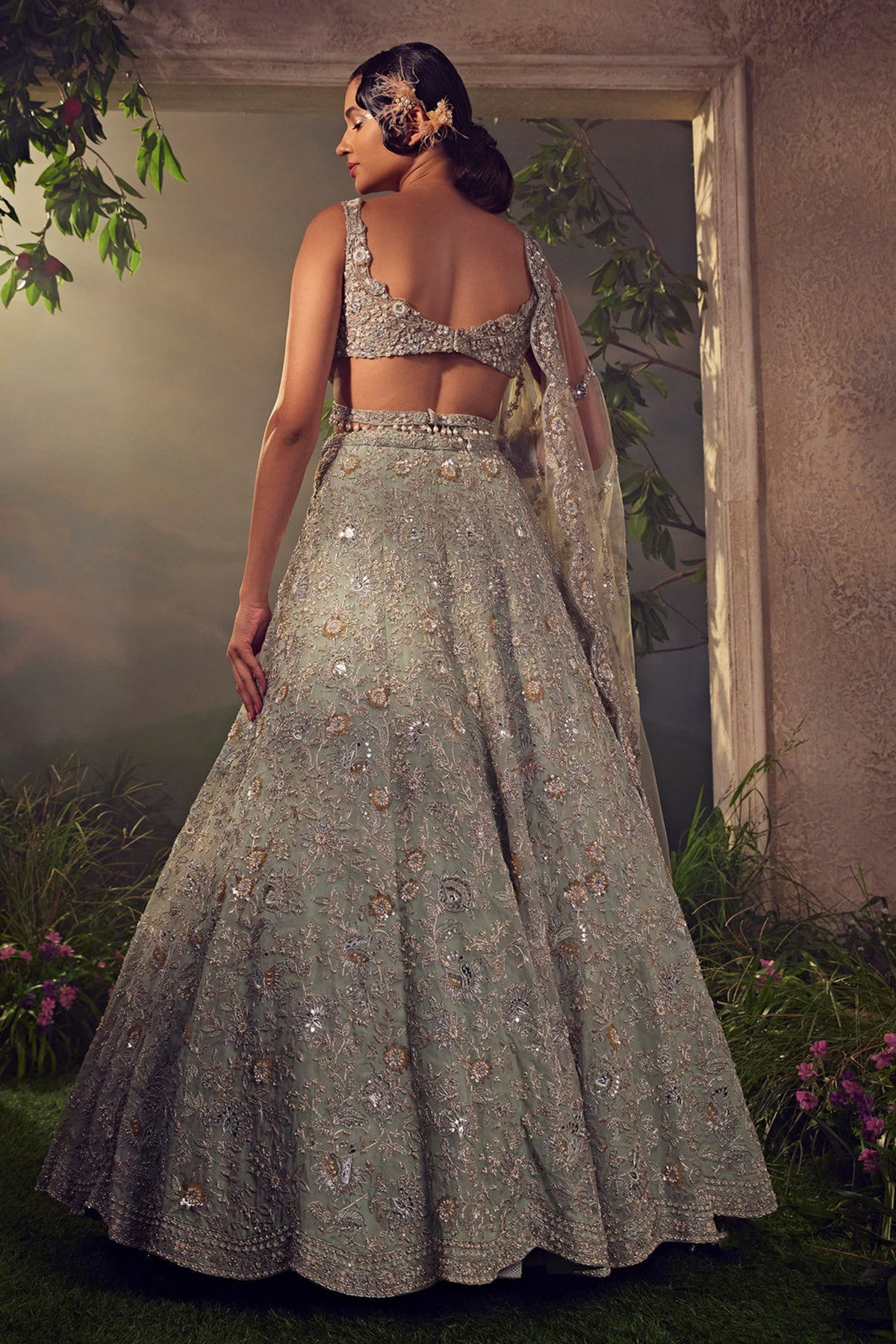 Grey Green Lehenga Set