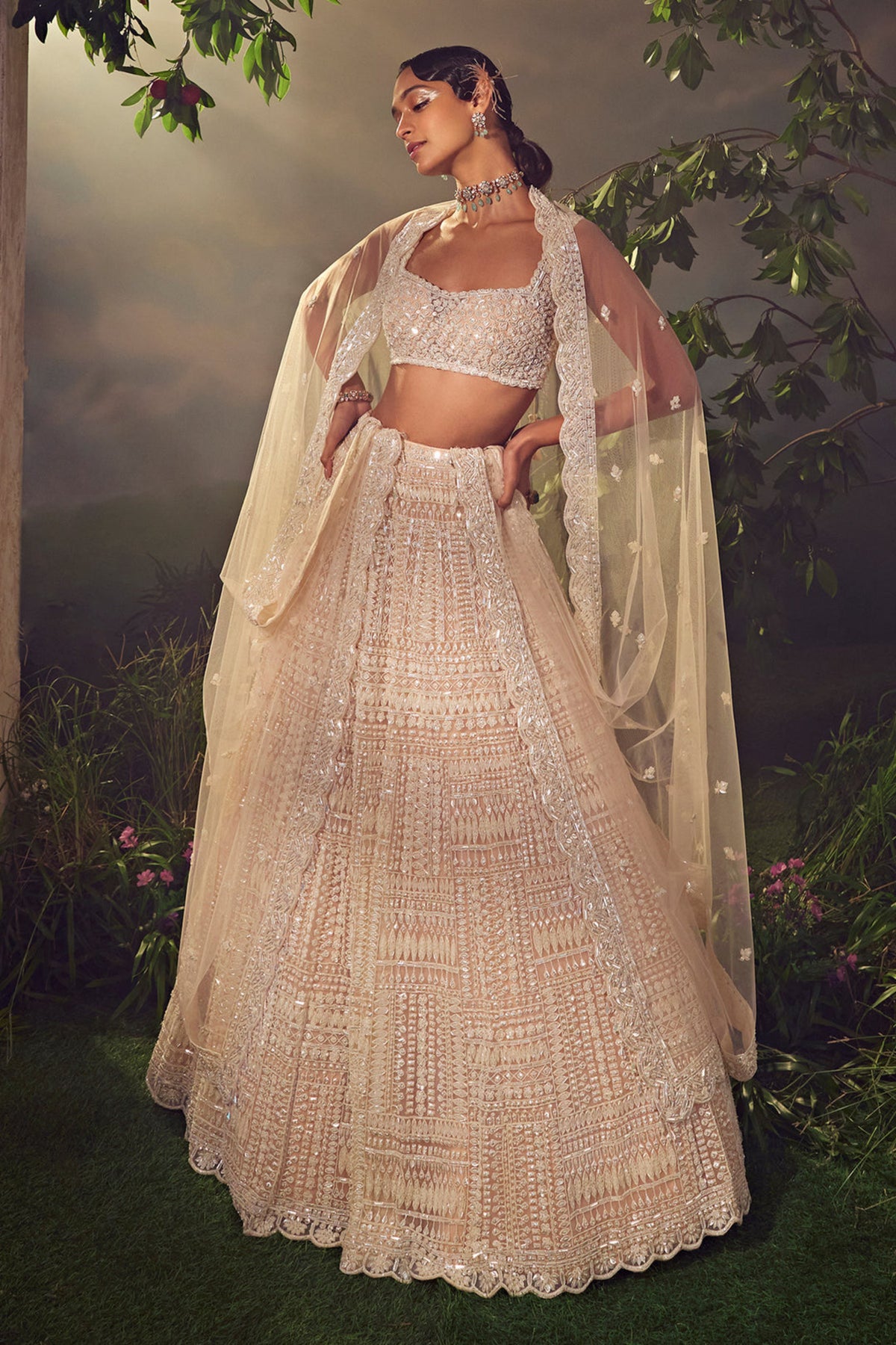 Ivory Tulle Lehenga Set