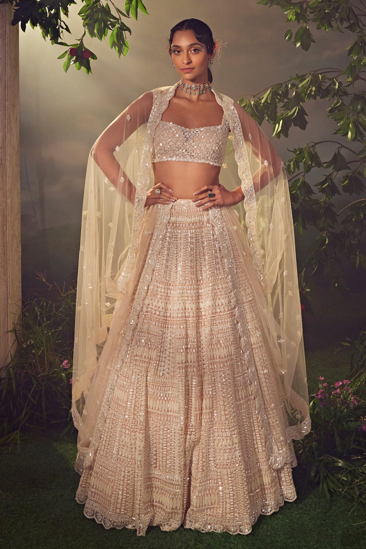 Ivory Tulle Lehenga Set