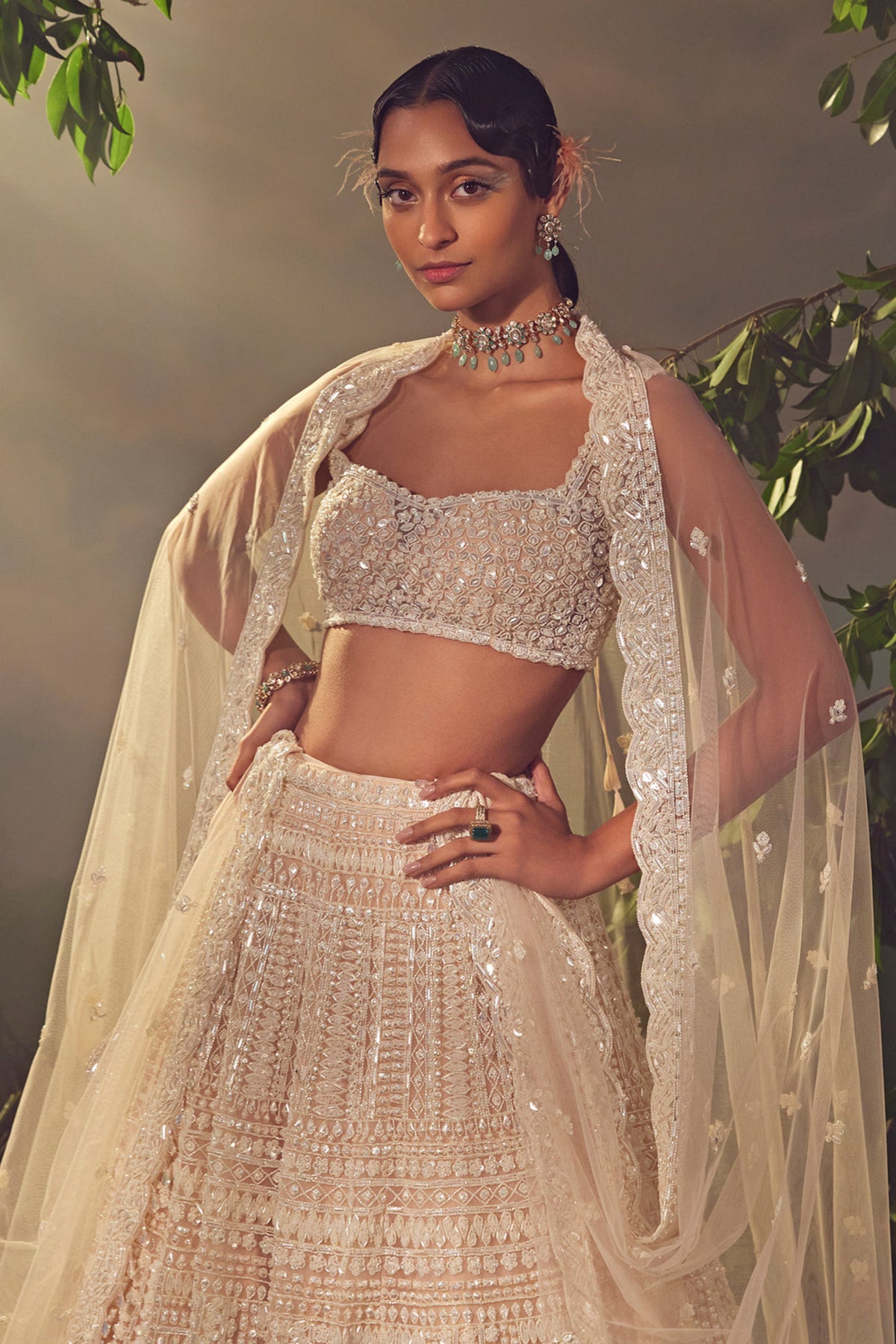 Ivory Tulle Lehenga Set