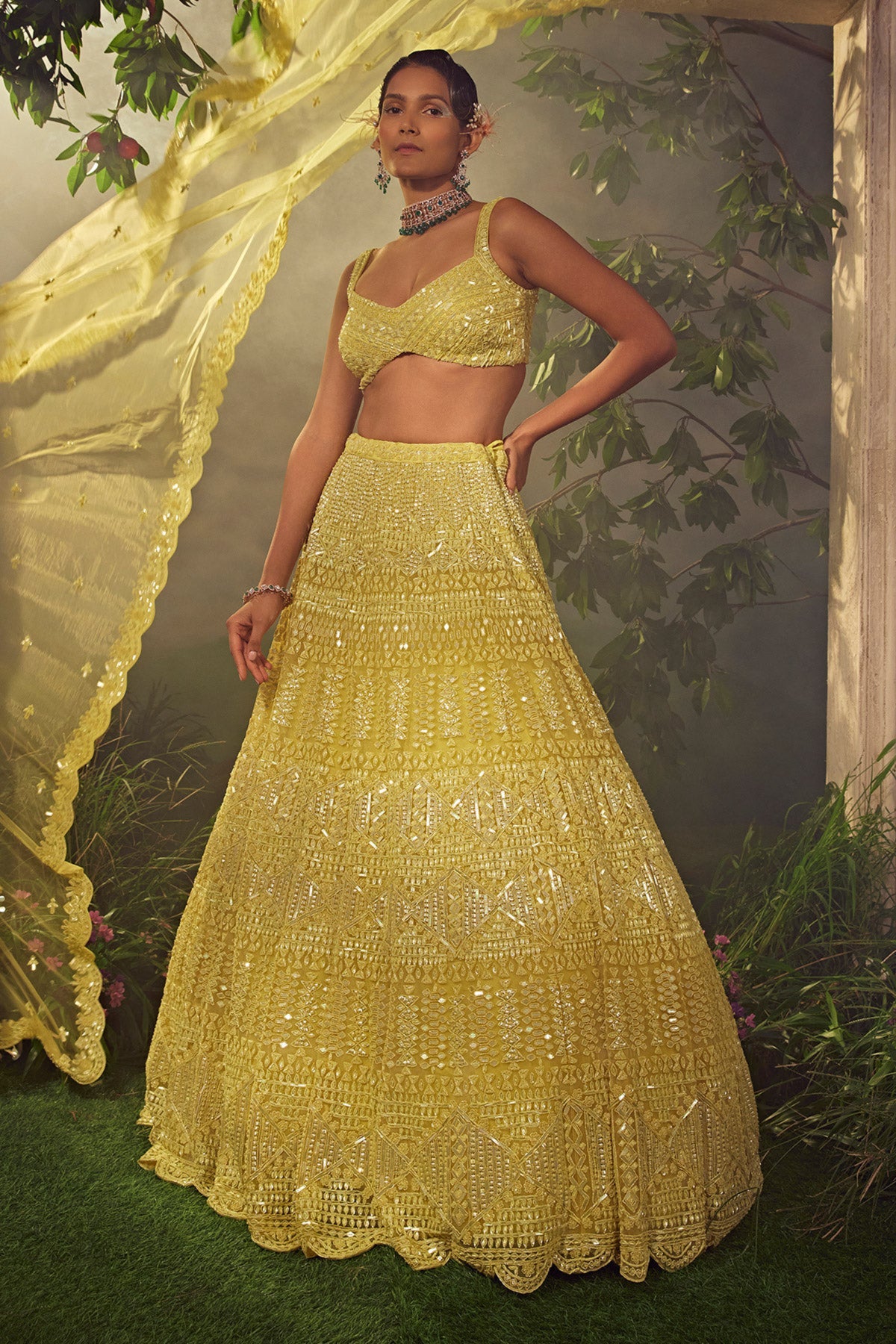 Lime Green Tulle Lehenga Set