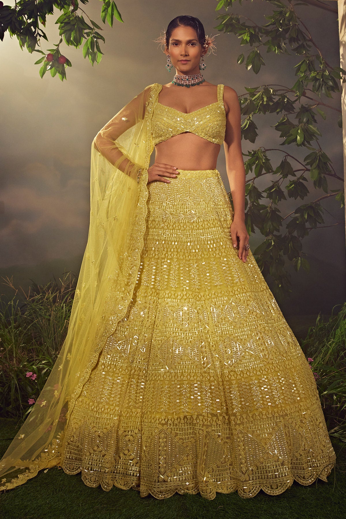 Lime Green Tulle Lehenga Set