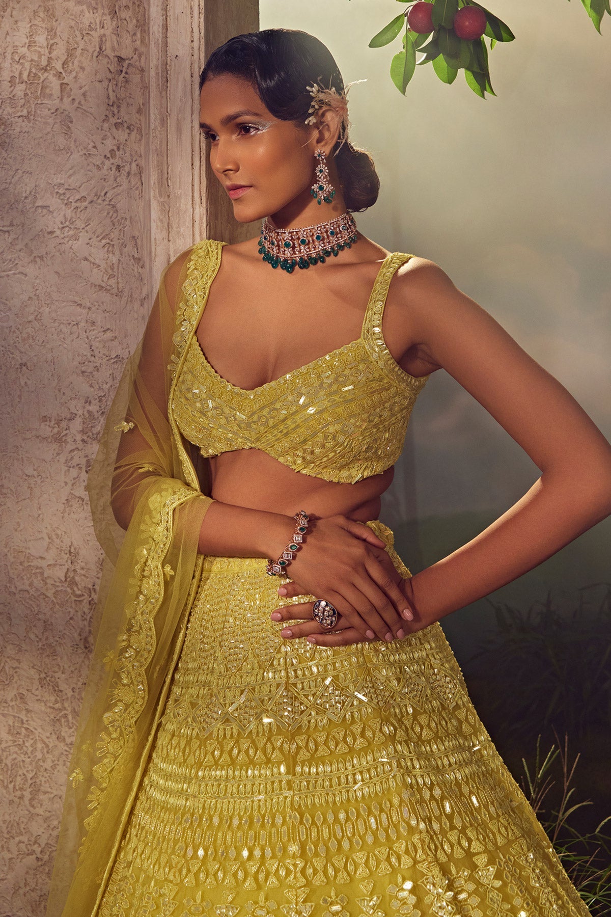 Lime Green Tulle Lehenga Set