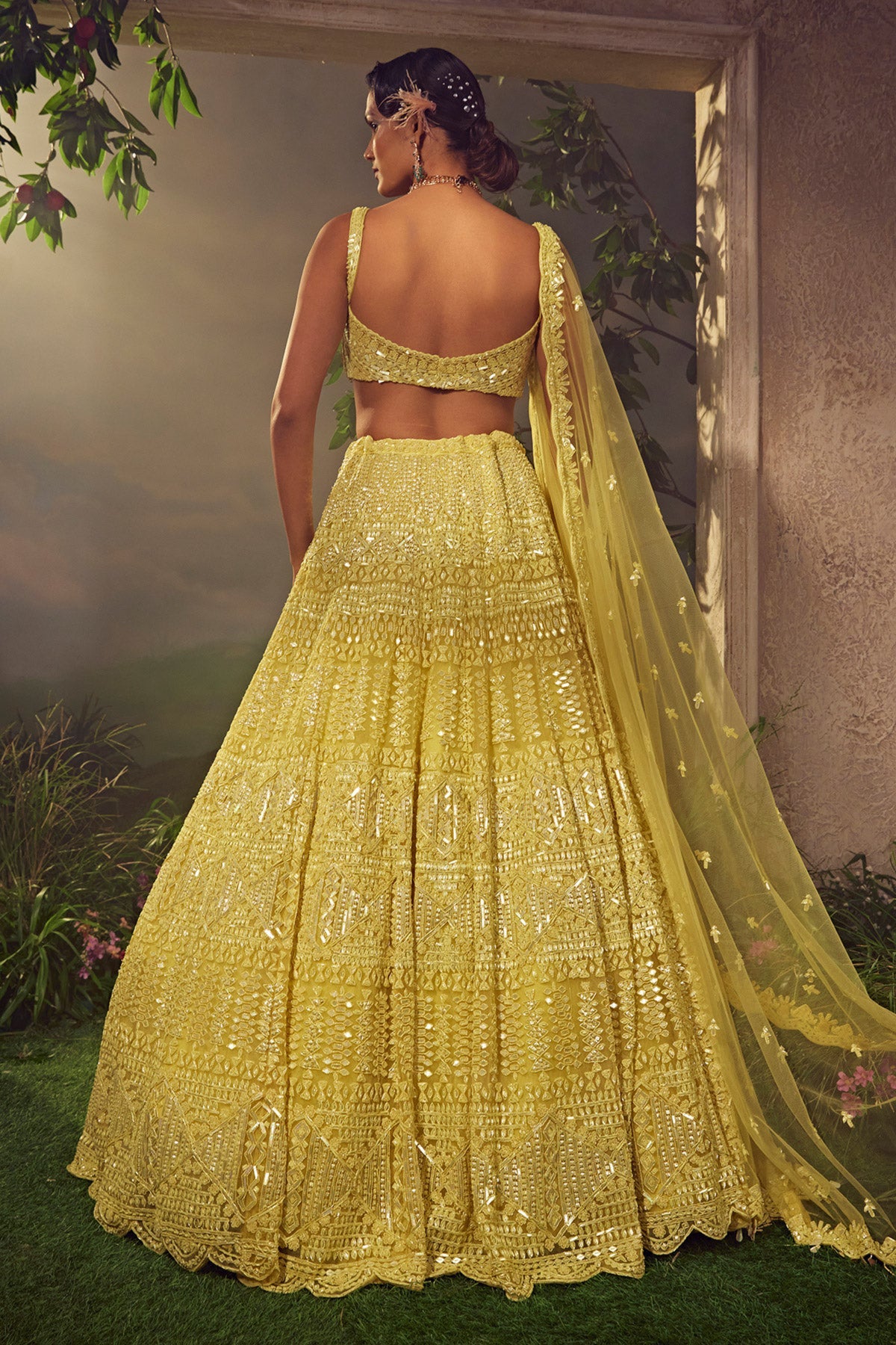 Lime Green Tulle Lehenga Set