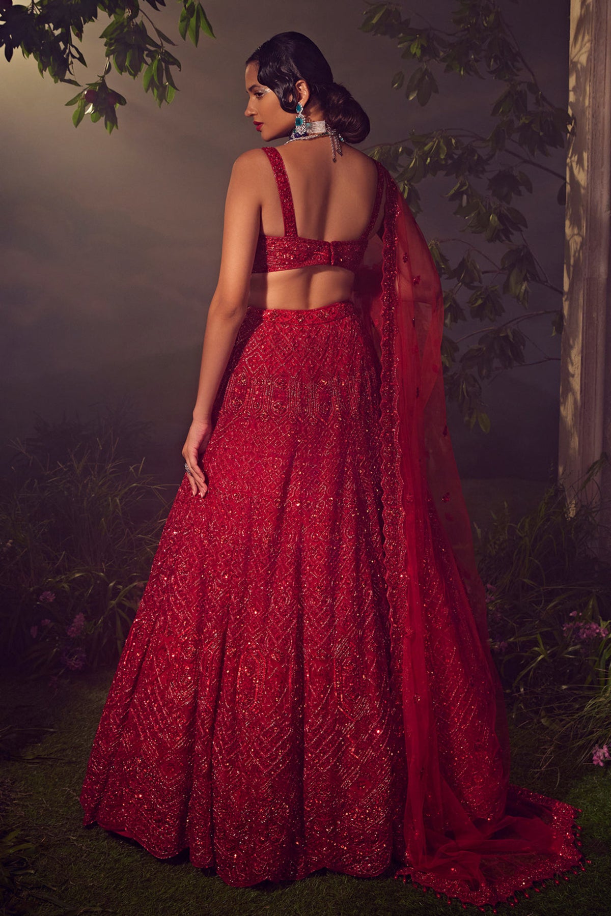 Red Tulle Lehenga Set