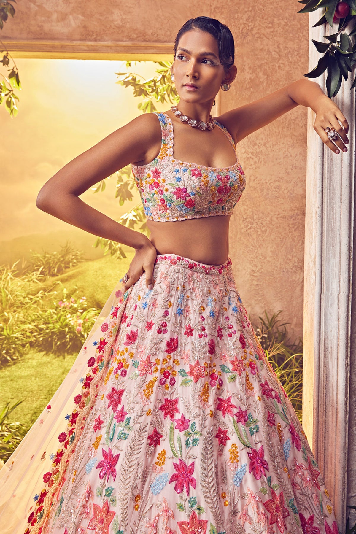 Pink Organza Lehenga Set
