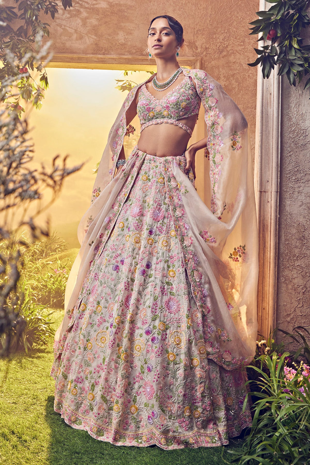 Grey Organza Lehenga Set